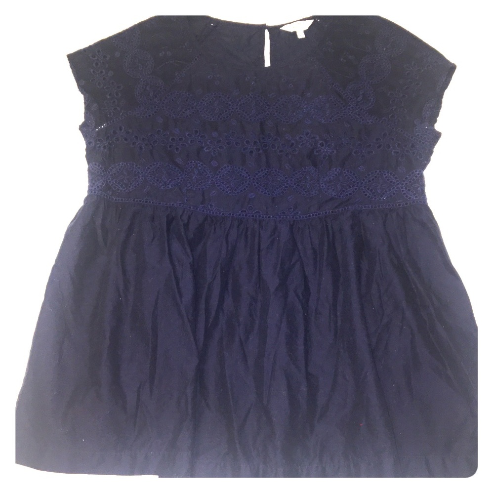Crown&Ivy Navy Peplum Blouse with Navy Stitching